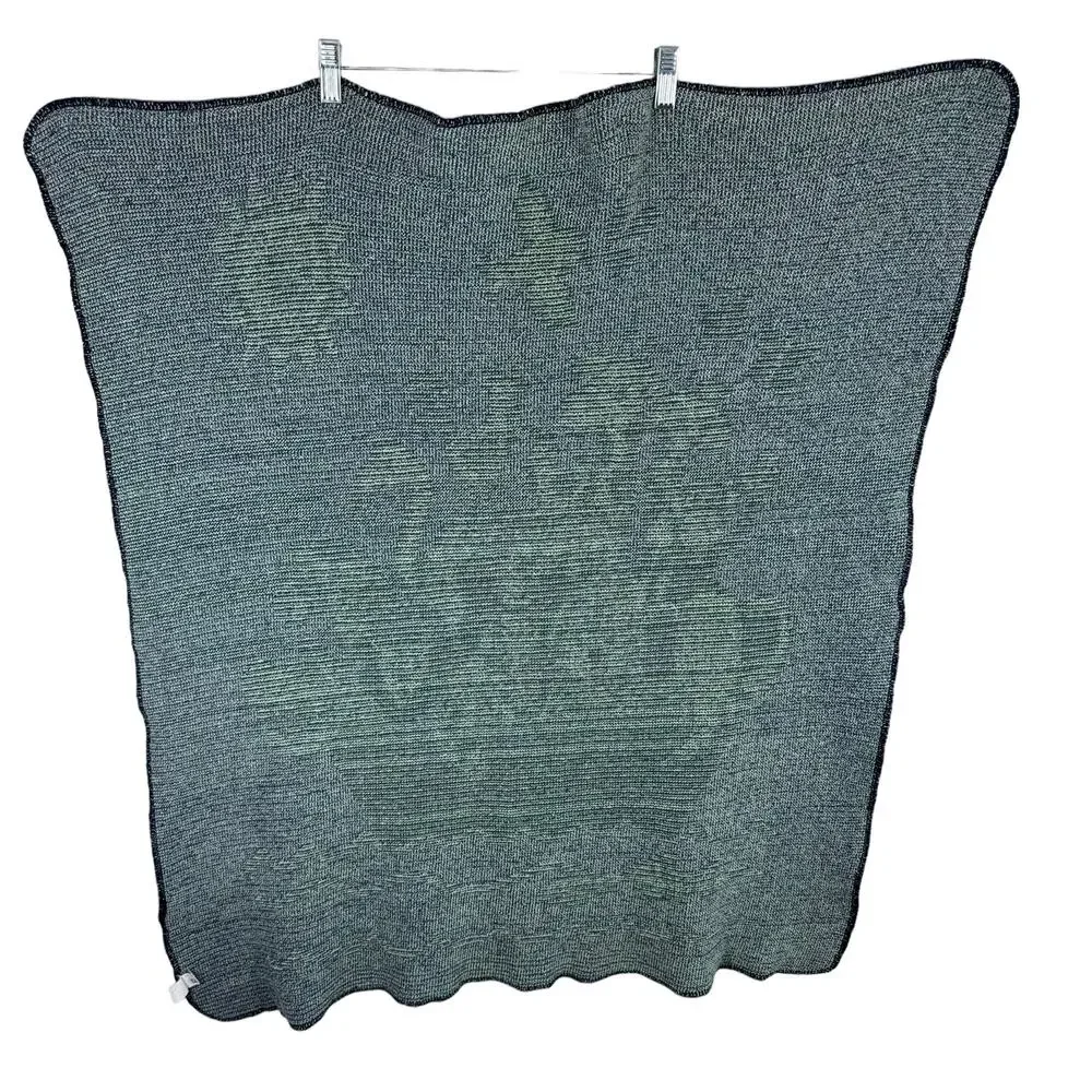 Vintage Noah's Ark Blue Green Tight Knit Square Baby Blanket Made‎ In USA